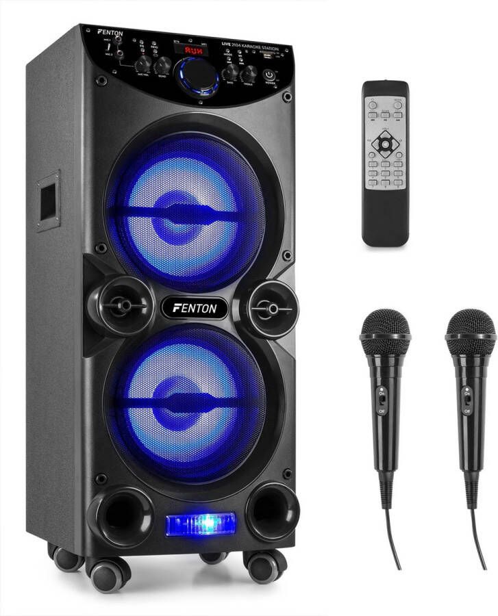 Fenton Karaoke set met 2 Microfoons en LED Effect Licht LIVE2104 Bluetooth Speaker 400 Watt