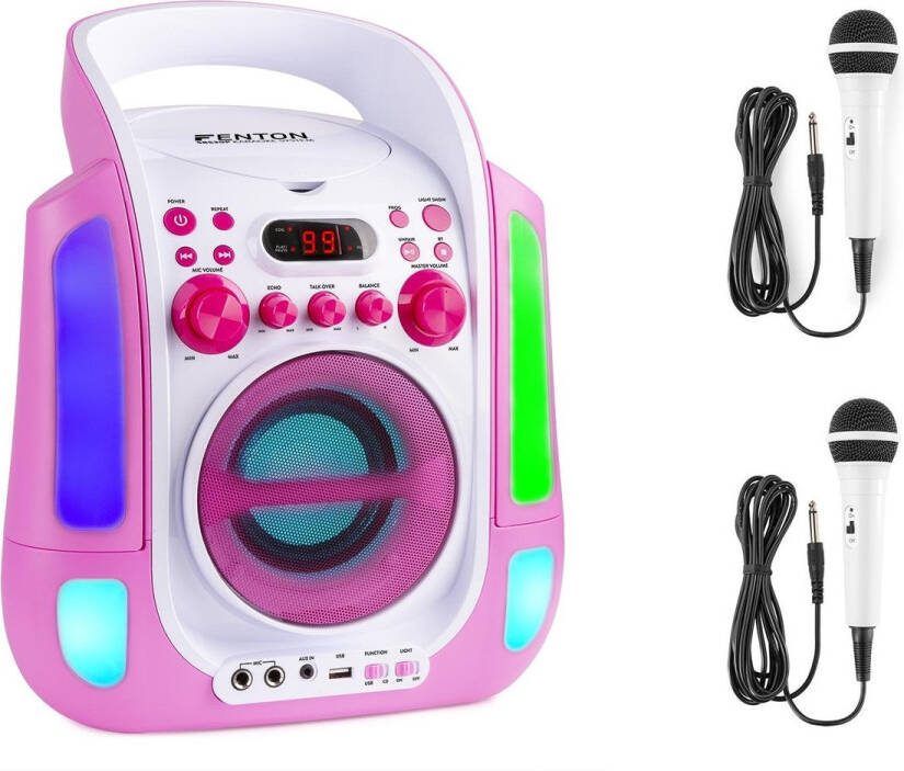 Fenton Karaoke Set met 2 Microfoons en LED Lichteffecten SBS30P Karaoke CD+G Speler met Bluetooth