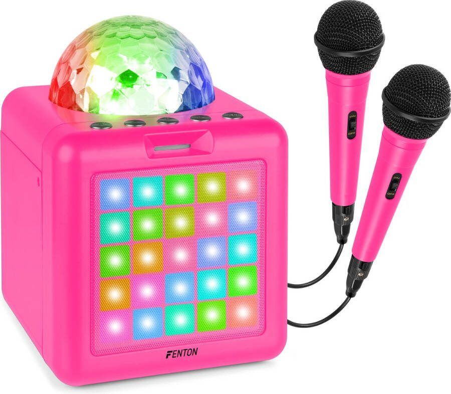 Fenton Karaoke set met 2 microfoons KAR15P Met multicolor lichteffecten Karaoke set voor kinderen Roze