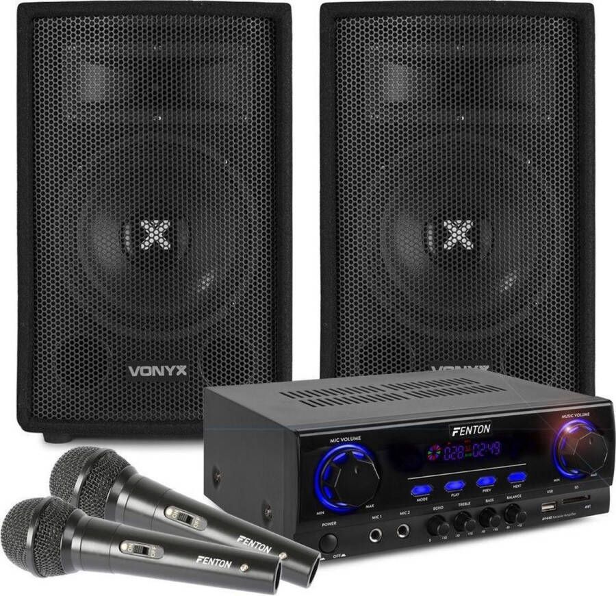 Fenton Karaoke Set met Bluetooth en Twee Microfoons Just Sing Versterker Vonyx Speakers