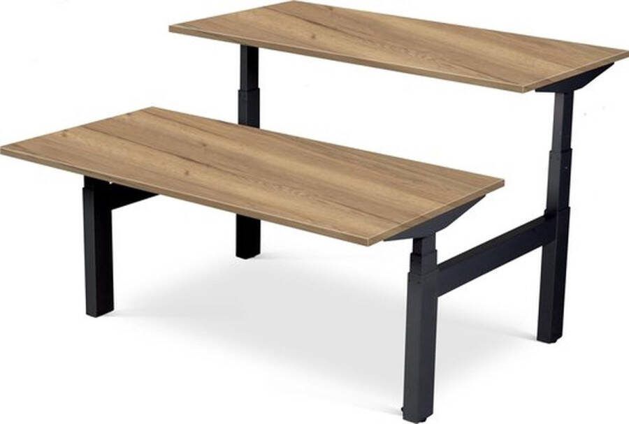 FERBOX Kantoor & Design Duo zit sta bureau elektrisch halifax natuur eiken zwart onderstel 160 x 80 NIEUW
