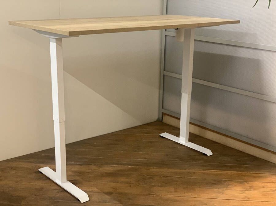 FERBOX Kantoor & Design FB01 elektrisch zit sta bureau met memory wit onderstel halifax natuur eiken blad NU MET GRATIS USB OPLADER! 120 x 80 NIEUW