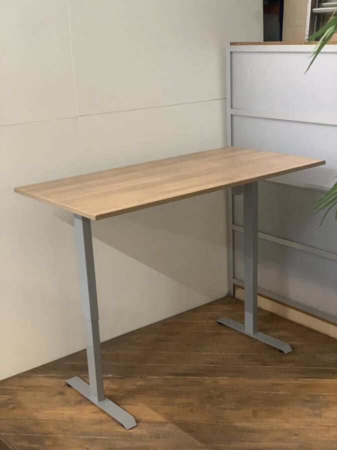 FERBOX Kantoor & Design FB01 elektrisch zit sta bureau met memory grijs onderstel havanna blad NU MET GRATIS USB OPLADER! 180 x 80 NIEUW