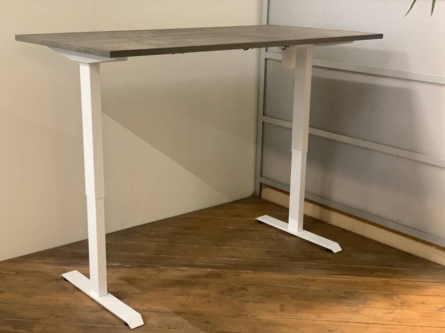 FERBOX Kantoor & Design FB01 elektrisch zit sta bureau met memory wit onderstel logan donker eiken blad NU MET GRATIS USB OPLADER! 140 x 80 NIEUW