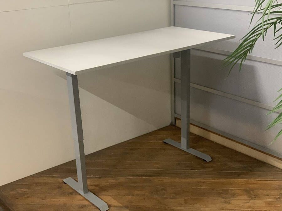 FERBOX Kantoor & Design FB01 elektrisch zit sta bureau met memory grijs onderstel wit blad NU MET GRATIS USB OPLADER! 160 x 80 NIEUW