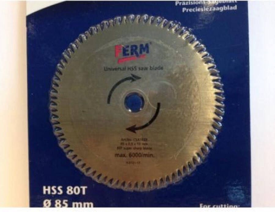 FERM CSA1023 zaagblad HSS 80T 85x10x0 5mm voor zagen van Hout Spaanplaat Plastic Laminaat zacht metaal -universeel precisiezaagblad zeer geschikt voor CSM1024 CSM5006 CSM6007 FES-450 PPS-450 TES-450