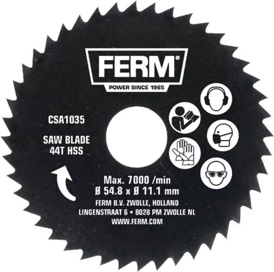 FERM CSA1035 Precisie zaagblad 44HSS Diameter: 54 8mm Asgat: 11 1mm Voor zagen van Hout Laminaat MDF Spaanplaat Universeel Zeer geschikt voor CSM1035 CSM1038 Precisie-cirkelzaag Zaagdiepte: 12mm