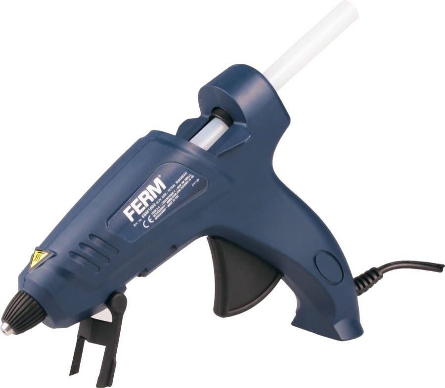 FERM GGM1004 Lijmpistool Glue gun 75W – Druppelblokkering Standaard 150cm kabel Inclusief 4 stuks ⌀ 11.2mm 150mm lijmsticks Neerzet beugel Zonder knoeien