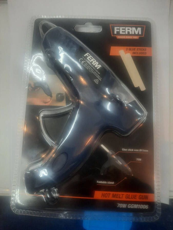 FERM GGM1006 Lijmpistool 70 Watt met steun Snel warm 11mm diameter lijmpatronen Inclusief 2 lijmsticks Glue gun Hele lijm pistool