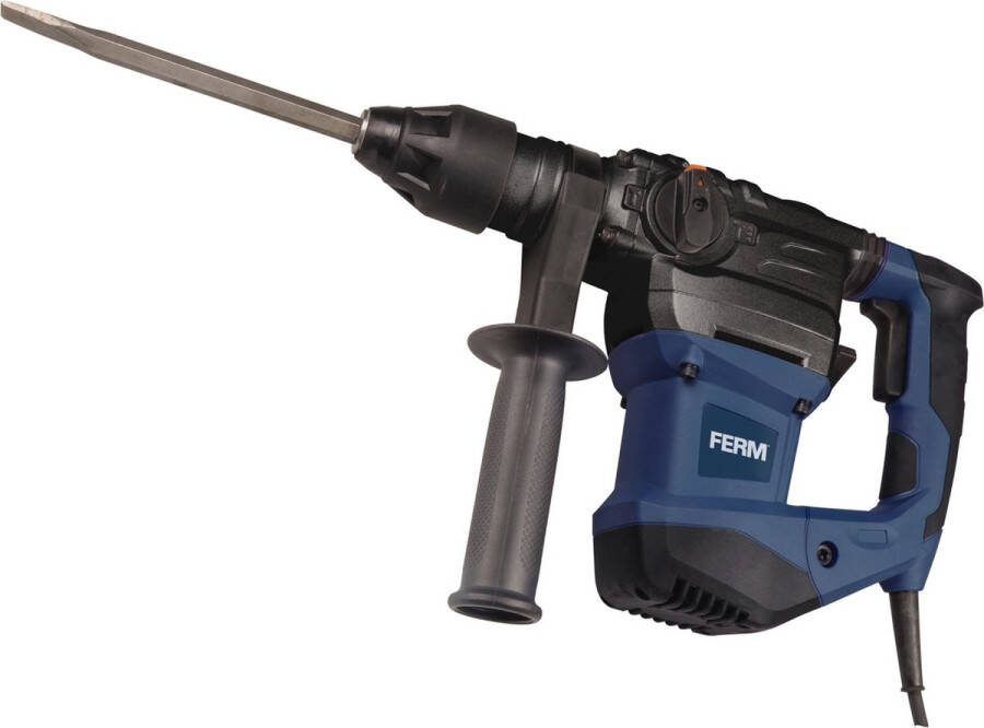 FERM HDM1037 Pneumatische boorhamer 1500W 6 Joule impact 0-440 slagen per minuut 7 snelheden SDS Plus Softgrip Zijhandgreep Incl. 3 Boren 2 Beitels Opberg koffer Geschikt voor Boren Hamer boren Beitelen Boorhamer
