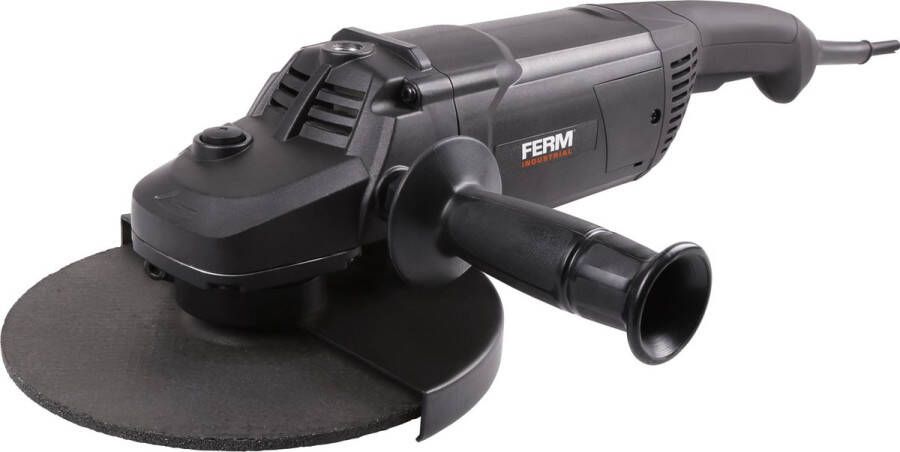 FERM Industrial – AGM1119P Haakse Slijper 230mm 2600W 3m rubberen kabel Toerental 6.500 min Soft start 3 posities voor zijhandgreep Verstelbare beschermkap Spindel M14 Lock-on switch Professioneel