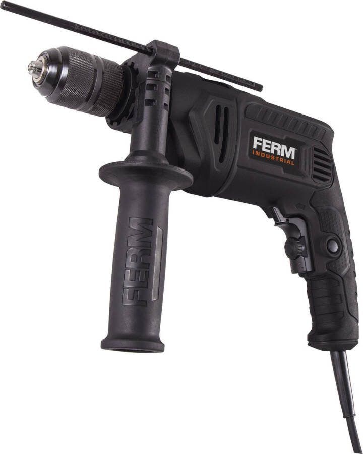 FERM Industrial PDM1060P_K Klopboormachine 850W 13MM Metalen snelspankop Instelbare snelheid Boren 3000 min Klopboren 48000 min Lock-on schakelaar 3m rubber kabel Verstelbare zijgreep Metalen dieptestop Opbergkoffer