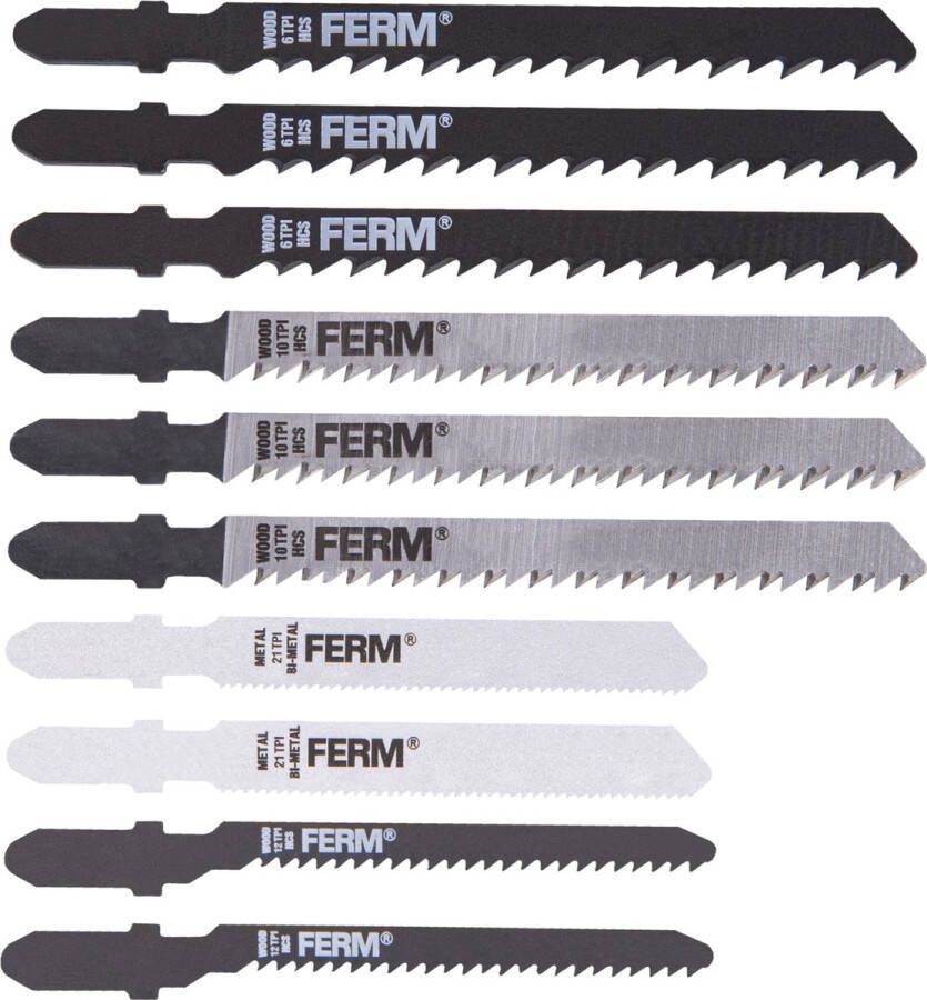 FERM JSA1004 Decoupeerzaagbladen T-schacht 10 stuks Voor: Hout Laminaat Kunststof Metaal Universeel T-shank Geschikt Voor Bosch en zoals: JSM1014 JSM1023 JSM1026 JSM1027 Decoupeerzagen