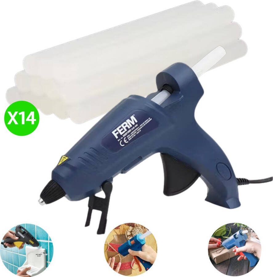 FERM Lijmpistool Incl. 14 Lijmpatronen 70W Blauw Zwart Warm Binnen 3-5 Minuten Elektrisch Lijmpistool Hobby Lijmpistool