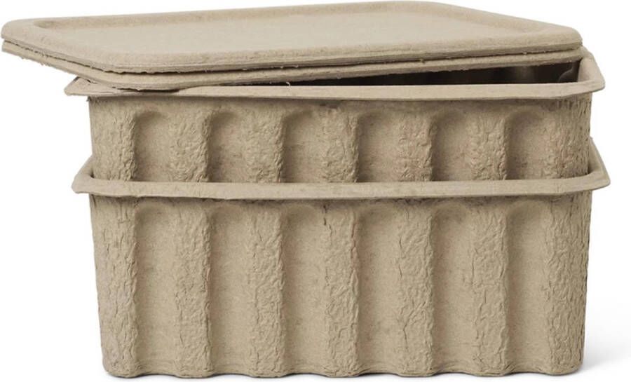 Ferm Living Papierpulpdoos Opbergdoos set van 2 Bruin H: 15 W: 30 D: 40 cm