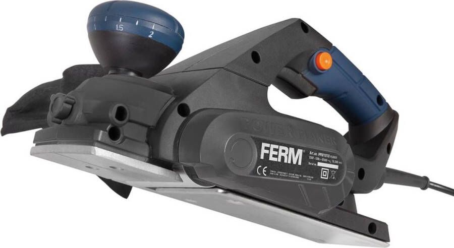 FERM PPM1010 Schaafmachine 650W 8 instelbare schaafdieptes Lock-on schakelaar 2mm diep 82mm breed Omkeerbare messen V-groef Ergonomisch model Soft grip Inclusief Parallelgeleider Opvangzak Elektrische schaaf
