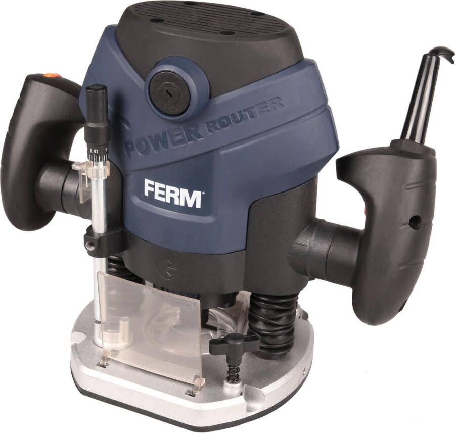 FERM PRM1015 Bovenfrees 1300W 2 Spantangen 6mm én 8mm Stofzuiger adapter Ingebouwde LED werkverlichting Freesdiepte 60mm Freesdiameter 30mm 6-delige Freesset Parallelgeleider Sjabloongeleider -Ergonomisch ontwerp