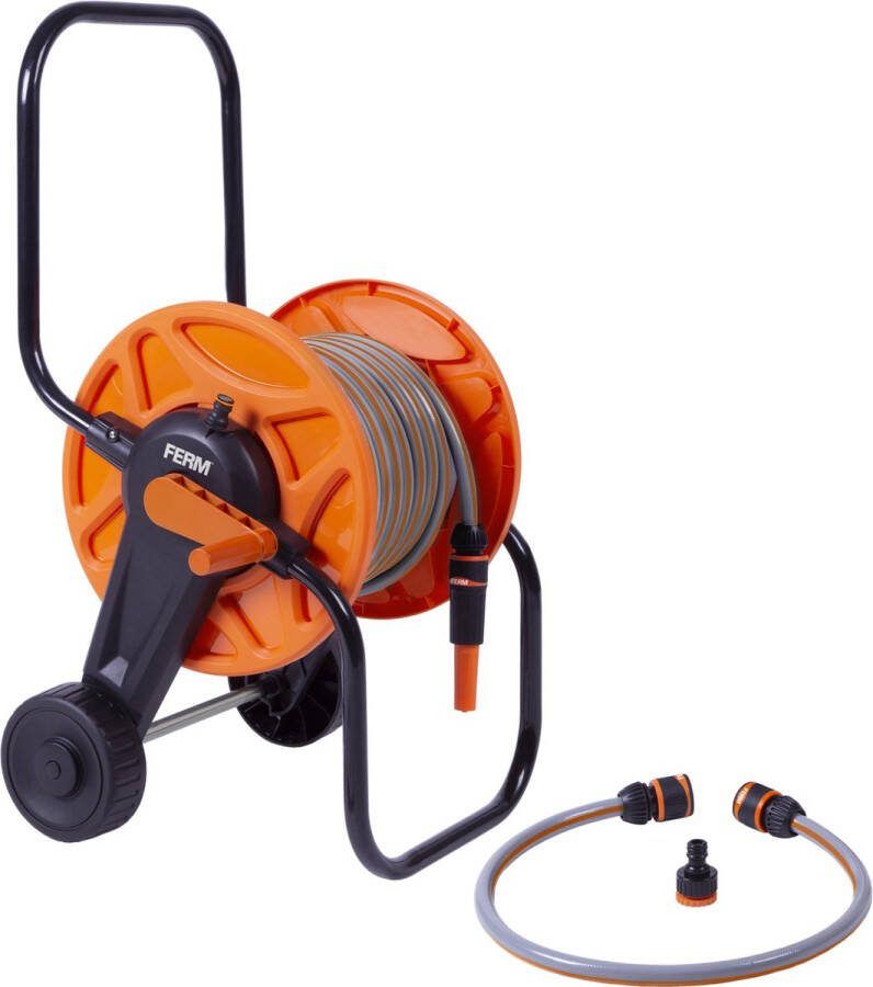 FERM Slangenwagen starter set met 20m tuinslang Incl. spuitstuk slangkoppelingen aansluitslang en kraanaansluiting