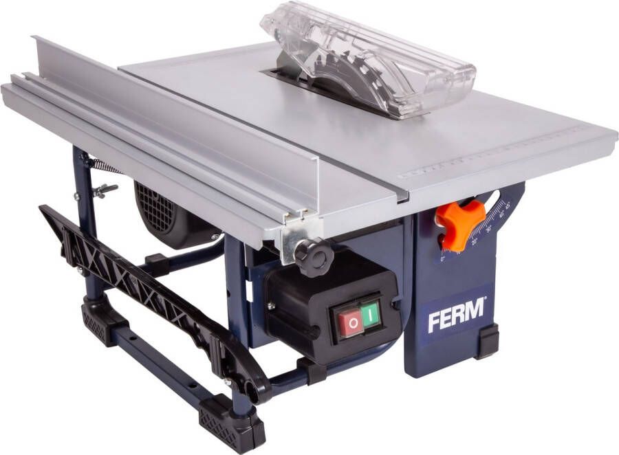 FERM TSM1036 Zaagtafel 200mm 800W Inductiemotor Verstelbaar werkblad 0 45° Inclusief Ø200mm 24T zaagblad Verstekgeleider Parallelgeleider Duwstok stofzuigaansluiting Afmeting tafel 505x373 mm