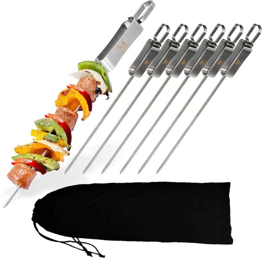 Ferodelli Kebab spiezen bbq spiezen set van 6 barbeque accesoires Premium