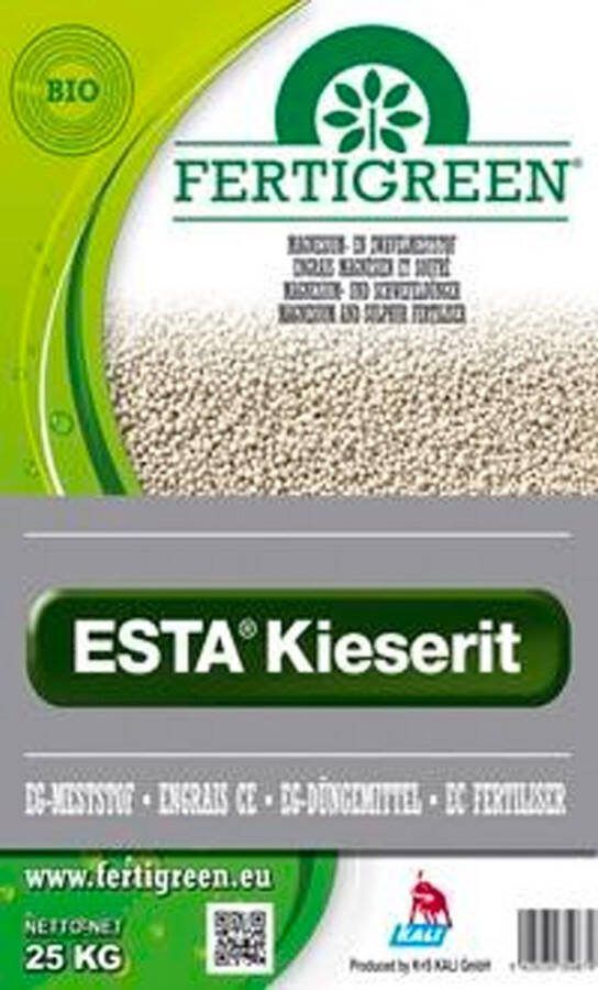 Fertigreen ESTA-Kieseriet 25KG – creëert een diepgroene kleur – voor een optimale voorziening van magnesium – werkt erg snel – erg breed inzetbaar – kan zowel gestrooid worden met de hand als met een strooiwagen