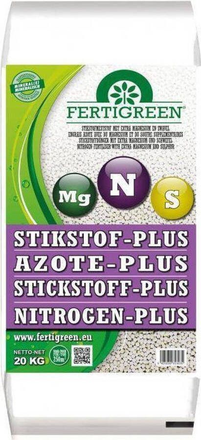Fertigreen Stikstof Plus N23 20kg – kan gebruikt worden voor gazons en weilanden – snelle werking – kan het hele jaar gebruikt worden – bevat ook zwavel – helpt bij de eiwitie van de plant – zorgt voor een erg snelle groei van planten