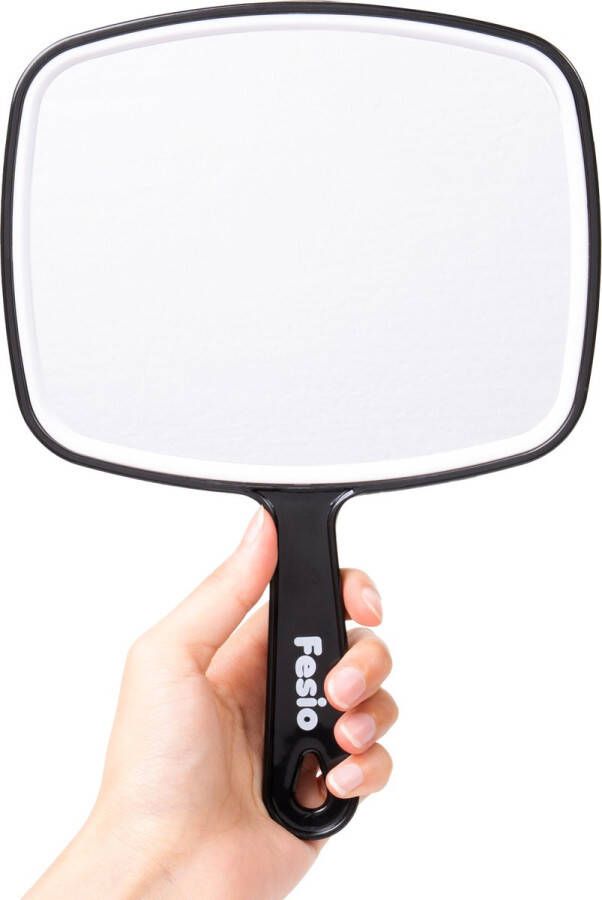 Fesio Handspiegel met Handvat 15 x 12 cm spiegeloppervlak Make Up Spiegel Scheerspiegel Kappersspiegel Zwart