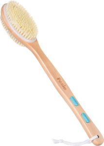 Fesio Lichaamsborstel met Lange Steel Dubbelzijdig Dry Brushing Rugborstel Badborstel Doucheborstel Huidborstel 43 cm