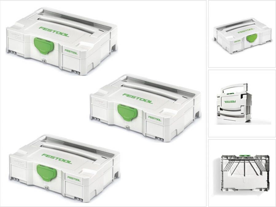 Festool 3 x Systainer T-LOC SYS 1 TL gereedschapskoffer lichtgrijs koppelbaar ( 497563 )