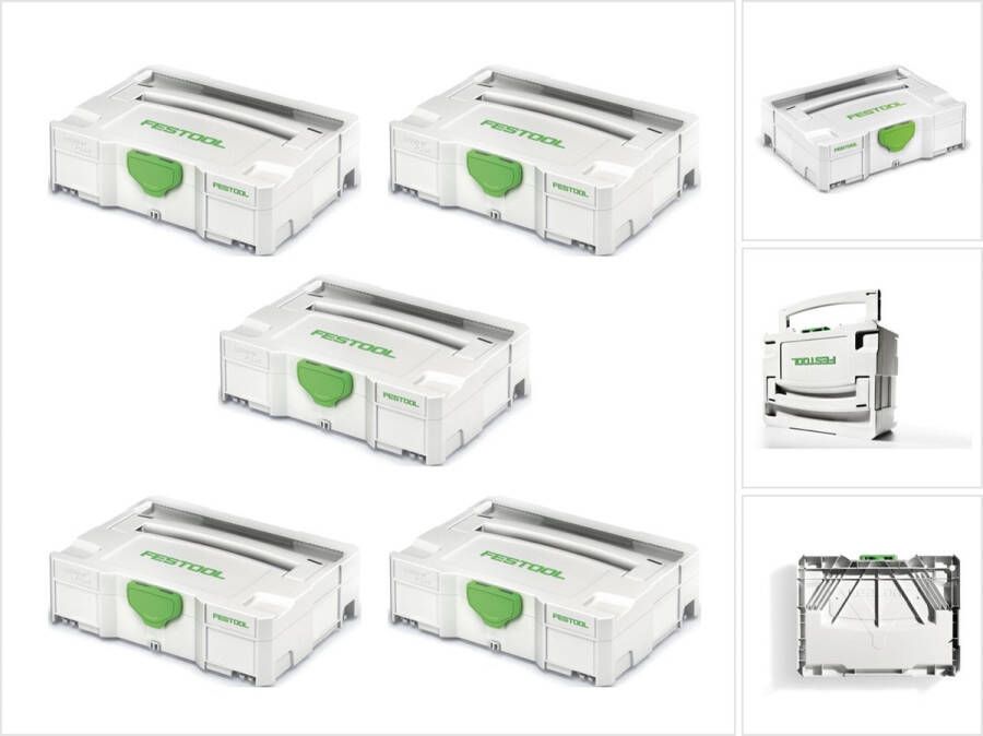 Festool 5 x Systainer T-LOC SYS 1 TL gereedschapskoffer lichtgrijs koppelbaar ( 497563 )