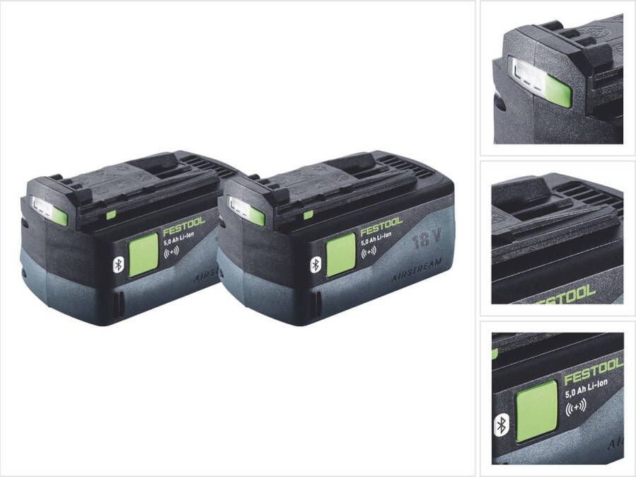 Festool accuset 2x BP 18 Li 5.0 ASI accu 18 V 5.0 Ah 5000 mAh Li-Ion ( 2x 577660 ) Bluetooth met laadniveau-indicator