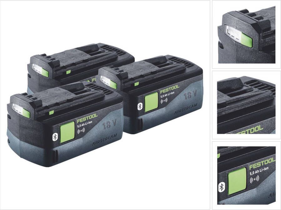 Festool accuset 3x BP 18 Li 5.0 ASI accu 18 V 5.0 Ah 5000 mAh Li-Ion ( 3x 577660 ) Bluetooth met laadniveau-indicator