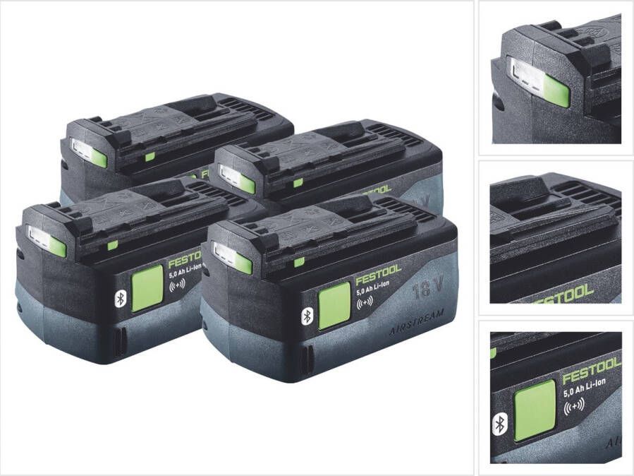 Festool accuset 4x BP 18 Li 5.0 ASI accu 18 V 5.0 Ah 5000 mAh Li-Ion ( 4x 577660 ) Bluetooth met laadniveau-indicator