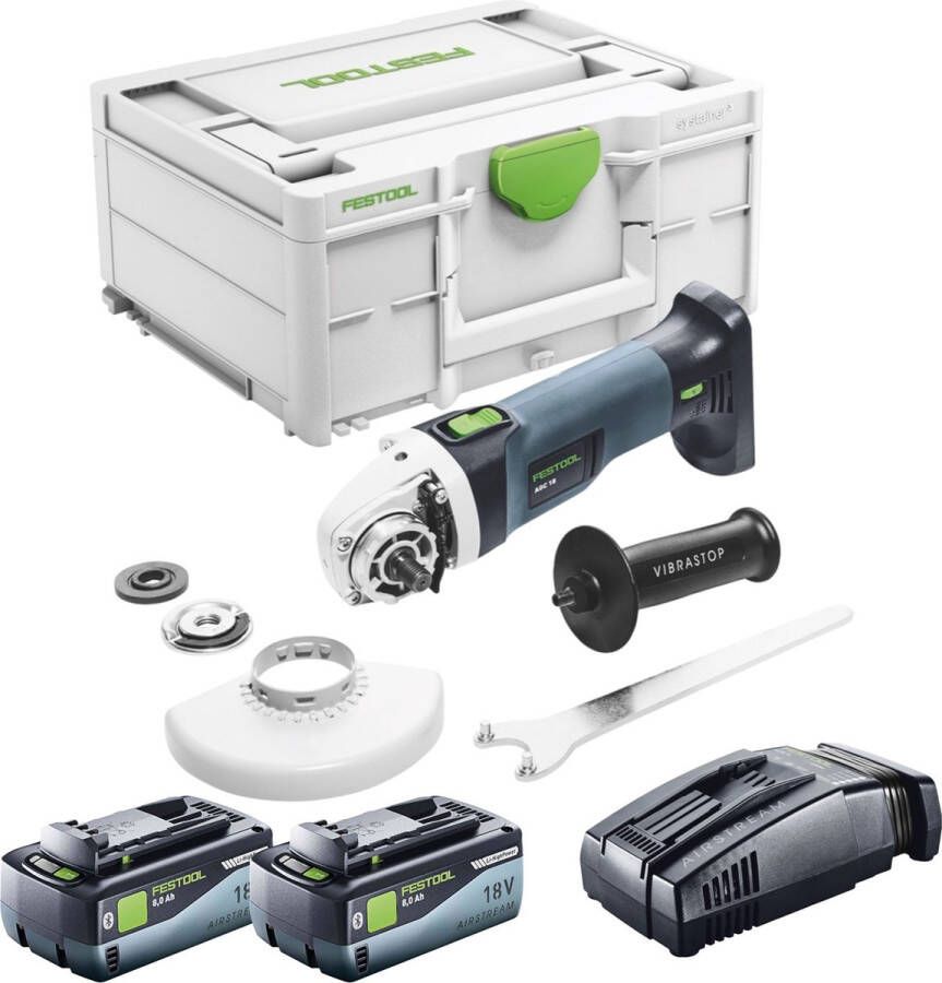 Festool AGC 18-125 EB-Basic accu haakse slijper 18 V 125 mm borstelloos + 2x accu 8.0 Ah + snellader + systainer
