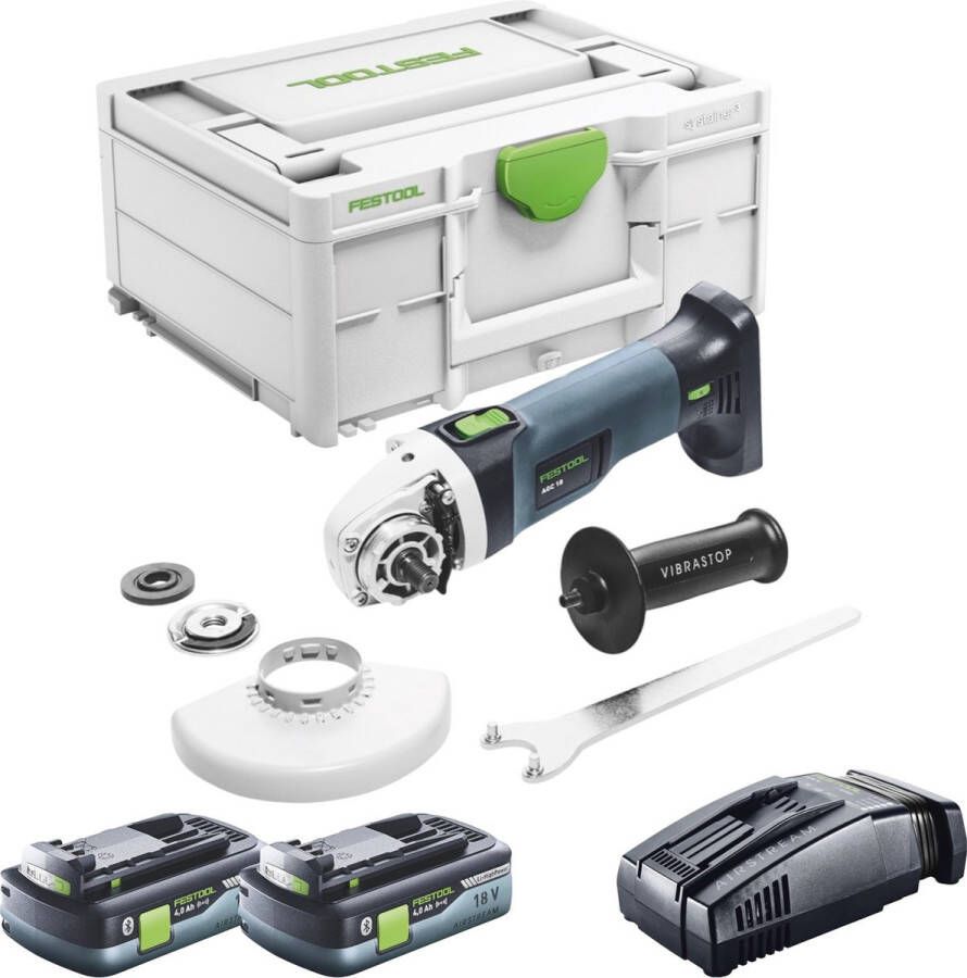 Festool AGC 18-125 EB-Basic accu haakse slijper 18 V 125 mm borstelloos ( 576825 ) + 2x accu 4.0 Ah + snellader + systainer