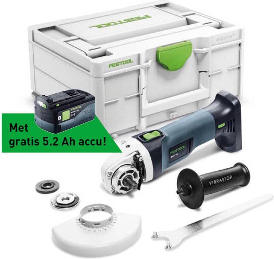 Festool AGC 18-125 EB-Basic-ERGO Promo 2022 18V Li-Ion accu haakse slijper set in systainer met gratis 5.2 Ah accu