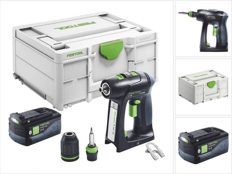 Festool C 18-Basic accuschroefboormachine 18 V 45 Nm borstelloos + 1x accu 5.0 Ah + systainer zonder oplader