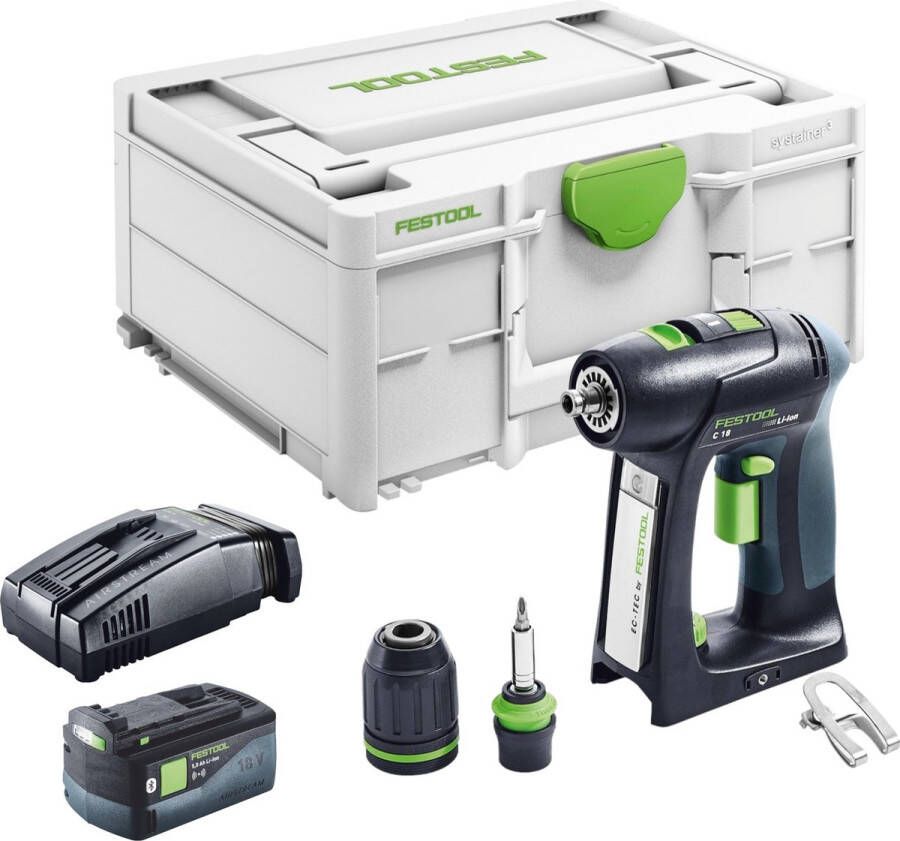 Festool C 18 Basic accuschroefboormachine 18 V 45 Nm borstelloos ( 576434 ) + 1x accu 5.0 Ah + snellader + systainer