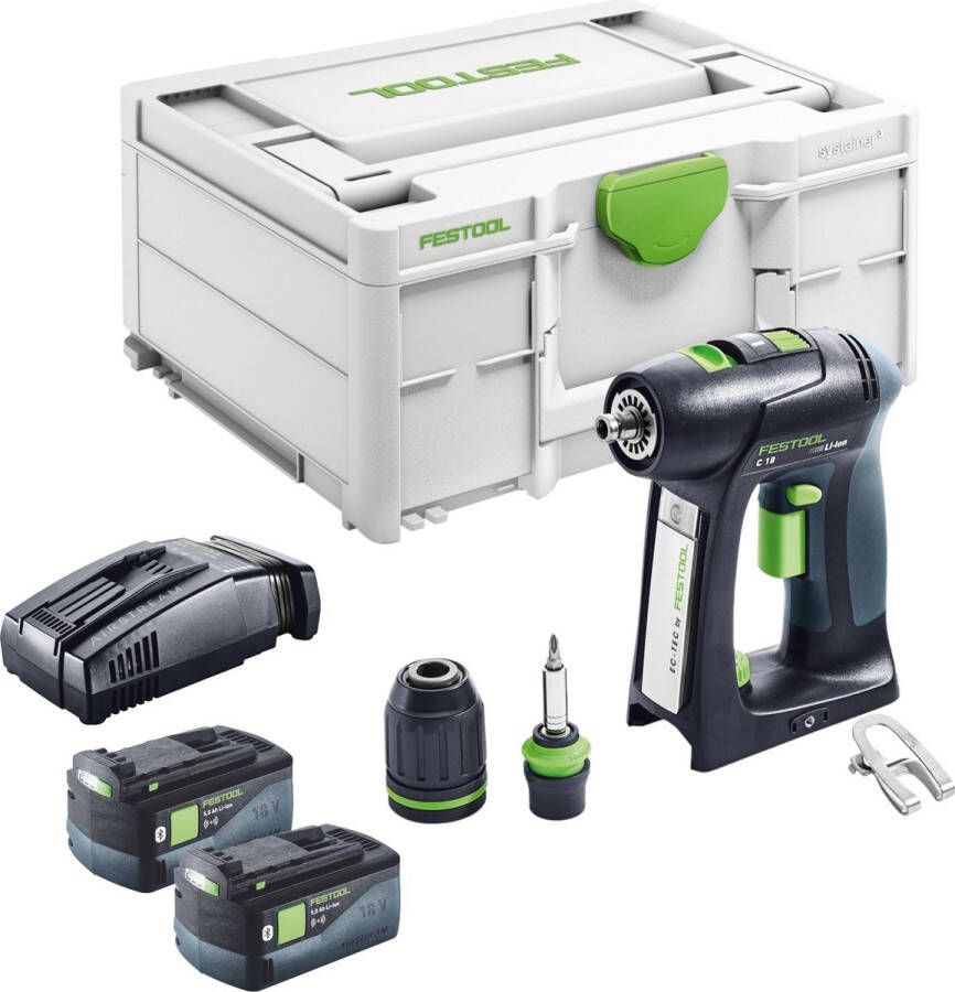 Festool C 18 Basic accuschroefboormachine 18 V 45 Nm borstelloos ( 576434 ) + 2x accu 5.0 Ah + snellader + systainer