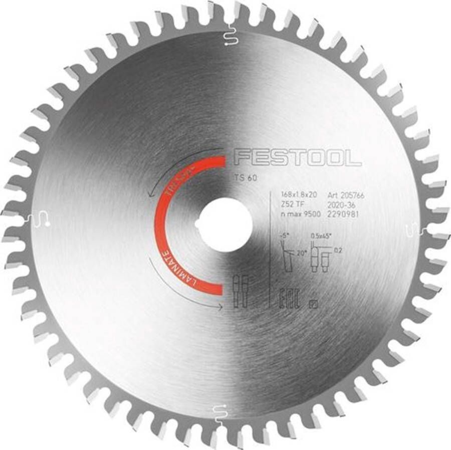 Festool Cirkelzaagblad voor Laminaat Laminate HPL Ø 168mm Asgat 20mm 52T 205766