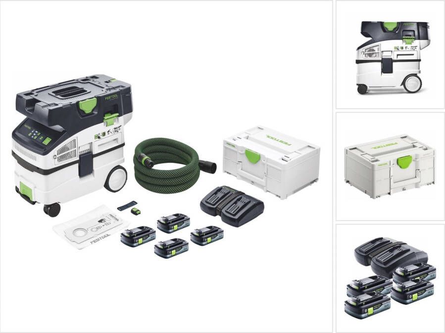 Festool CTLC MIDI snoerloze mobiele stofafzuiger 36 V ( 2x 18 V ) stofklasse L + 4x accu 4.0 Ah + lader + systainer