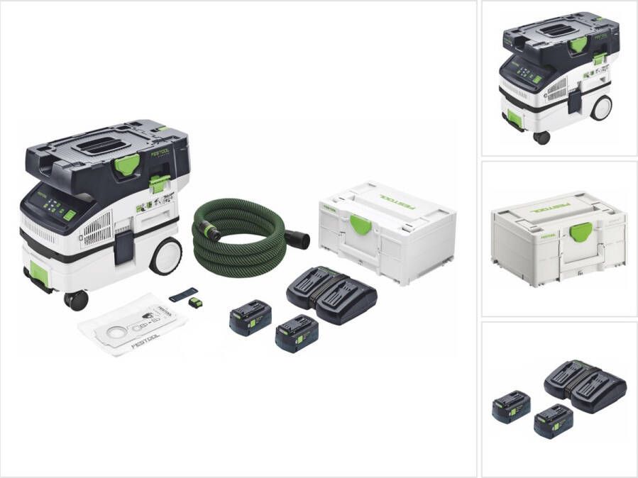 Festool CTLC MINI I-Basic accu mobiele stofafzuiger 36 V ( 2x 18 V ) stofklasse L + 2x accu 5.0 Ah + dubbele lader + systainer