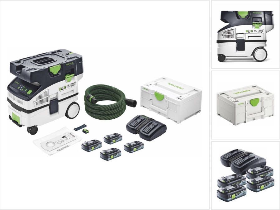 Festool CTLC MINI I-Basic accu mobiele stofafzuiger 36 V ( 2x 18 V ) stofklasse L + 4x accu 4.0 Ah + lader + systainer