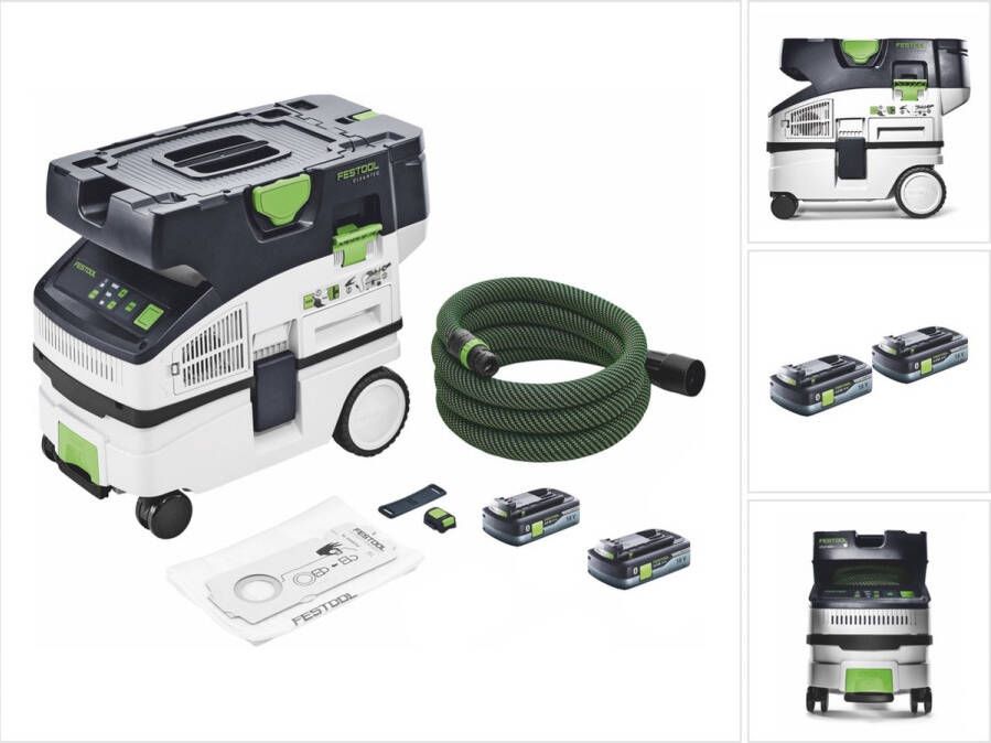 Festool CTLC MINI I-Basic snoerloze mobiele stofafzuiger 36 V ( 2x 18 V ) stofklasse L + 2x accu 4 0 Ah zonder oplader