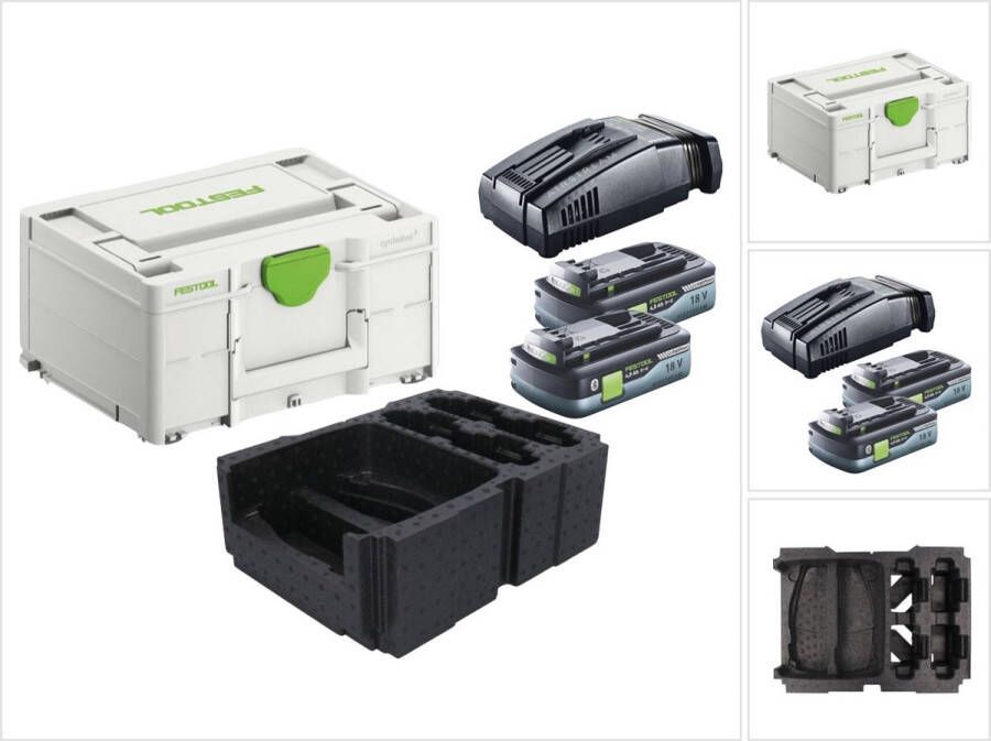 Festool energieset 2x BP 18 Li 4.0Ah HPC-ASI accupack 18V 4.0Ah HighPower ( 2x 205034 ) + SCA 16 snellader 10 8 V 18 V ( 576953 ) + Systainer