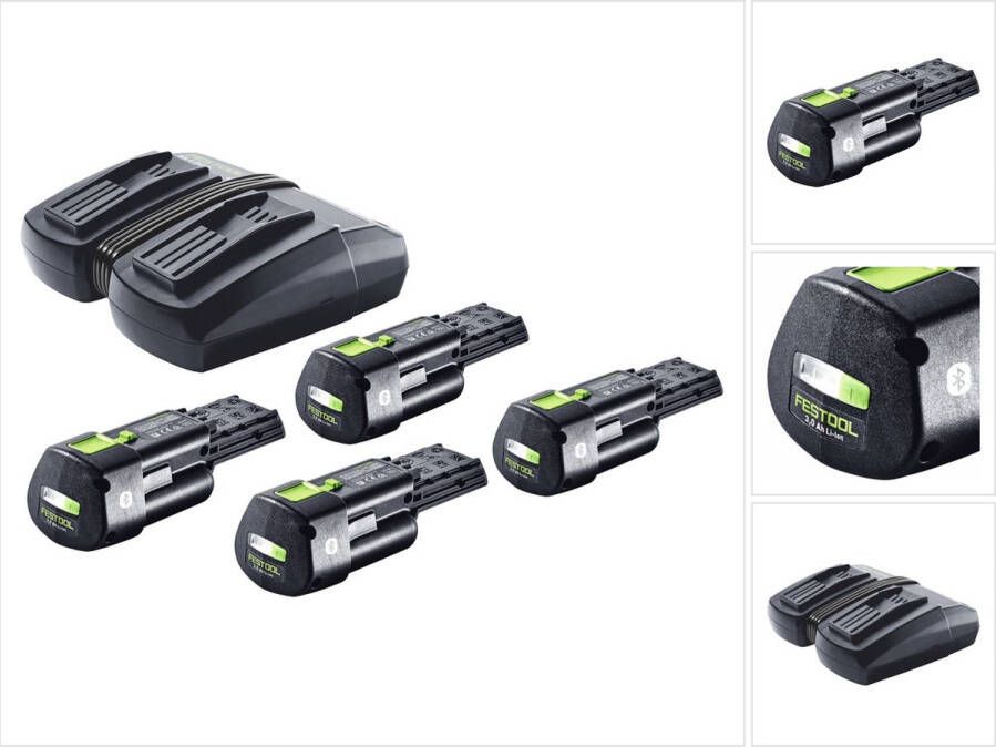 Festool energieset 4x BP 18 Li 3.0 Ergo I accu 18 V 3 0 Ah 3000 mAh Li-Ion ( 4x 577704 ) + dubbele oplader TCL 6 DUO ( 577017 )