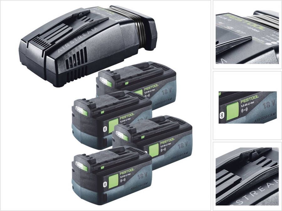 Festool energieset 4x BP 18 Li 5.0 ASI EU accupack 18 V 5.0 Ah ( 4x 577660 ) + SCA 16 snellader 10 8 V 18 V ( 576953 )