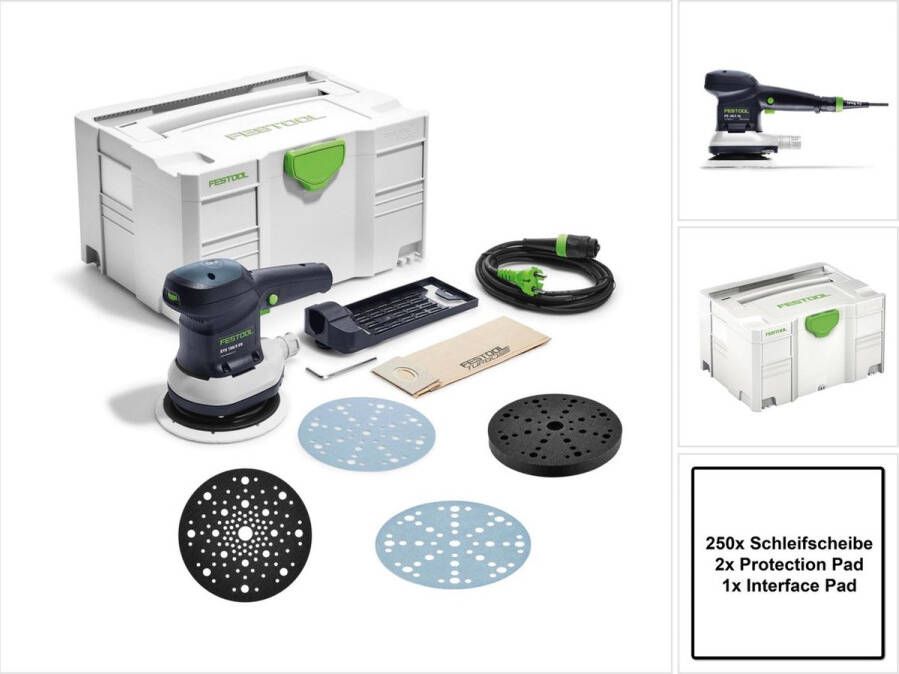 Festool ETS 150 5 EQ-Plus excenterschuurmachine 310 W 150 mm + 250x schuurschijf + 2x steunschijf + steunschijf + systainer