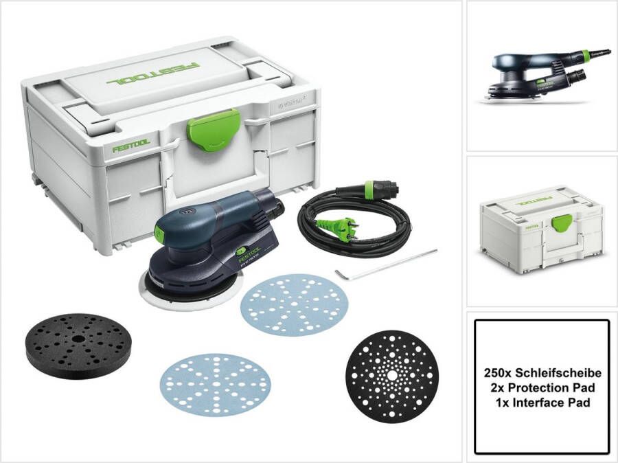 Festool ETS EC 150 5 EQ-Plus excenterschuurmachine 400 W 150 mm borstelloos + 250x schuurschijf + 2x steunschijf + steunschijf + systainer