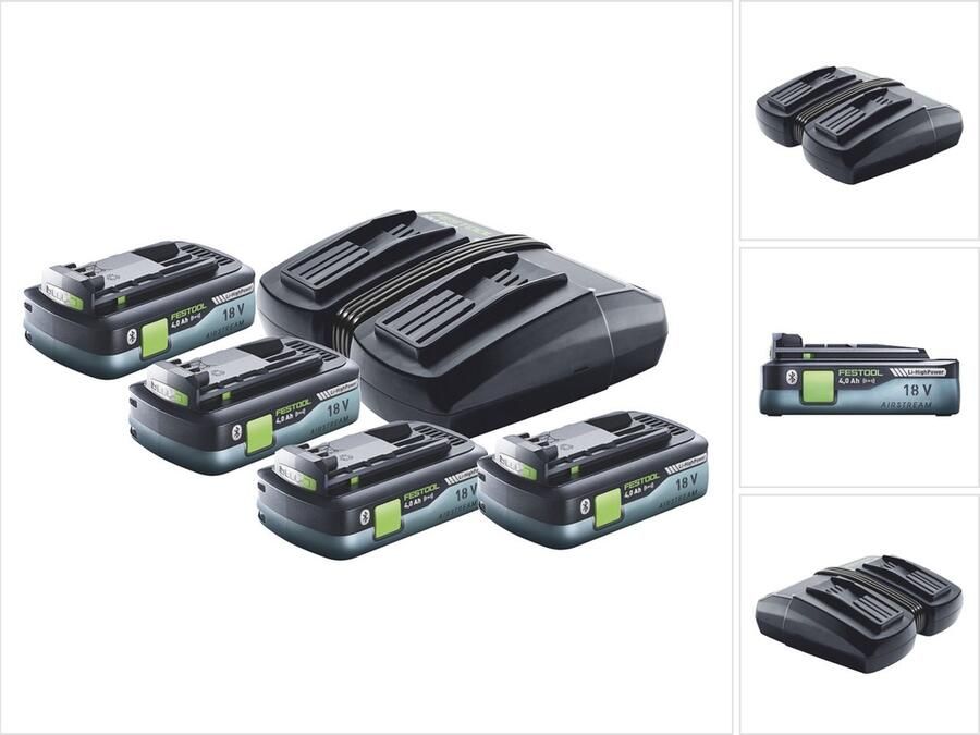 Festool energieset TCL 6 DUO dubbele snellader 10 8 V 18 V ( 577017 ) + 4x BP 18 Li 4 0Ah HPC-ASI accupack HighPower ( 4x 205034 )